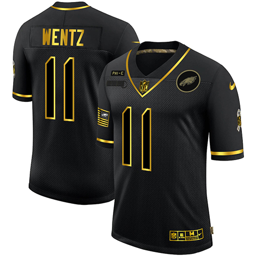Philadelphia Eagles 11 Carson Wentz Men Nike 2020 Salute To Service Golden Limited NFL black Jerseys